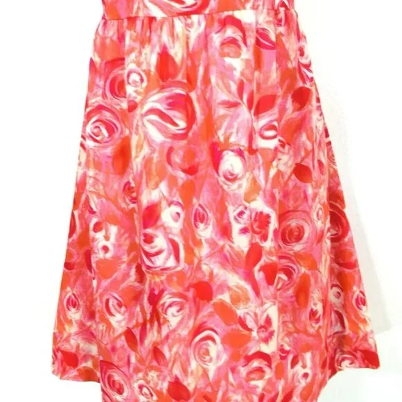 Garnet Hill Floral Dress Women’sSz 10 Watercolor Roses Pink & Red Lined Side Zip